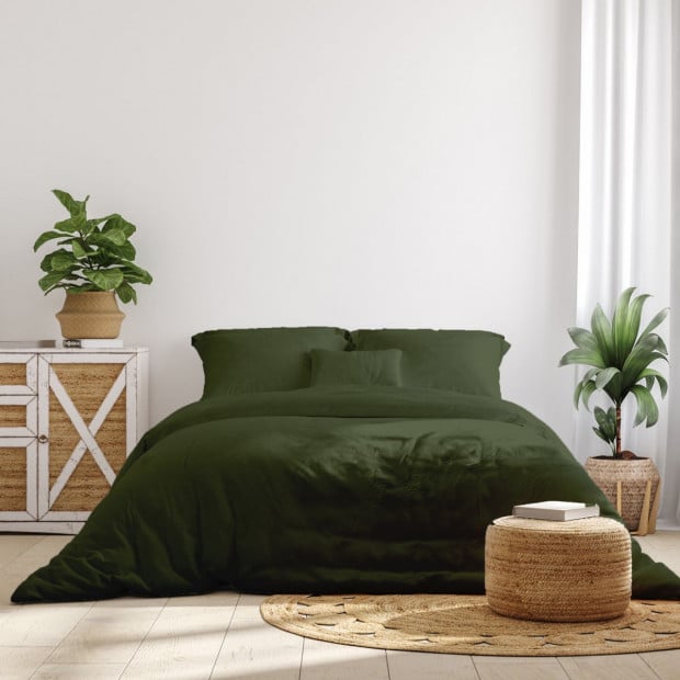 1000TC Bamboo Cotton Sheets Pillowcases Set- Queen - Olive Image 5