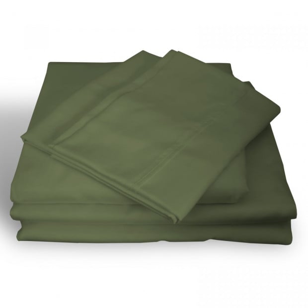 1000TC Hotel Grade Bamboo Cotton Pillowcases Set King - Olive Image 7