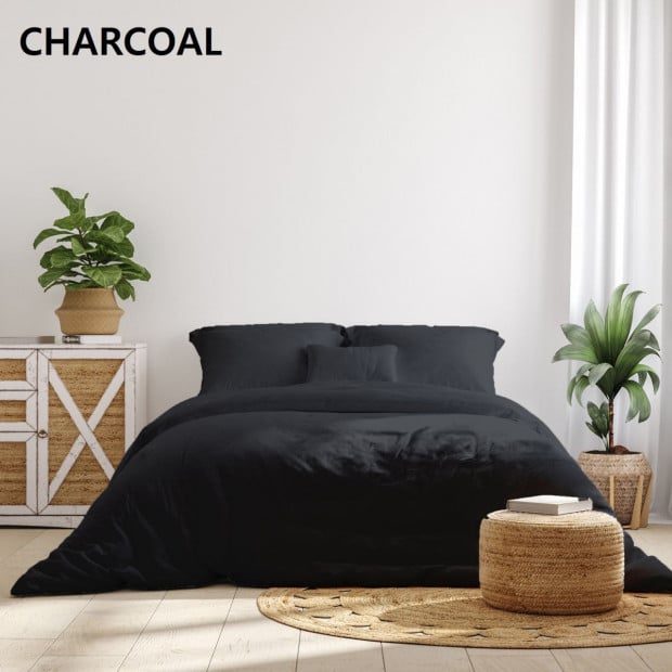 1000TC Hotel Grade Bamboo Cotton Pillowcases Set King - Charcoal