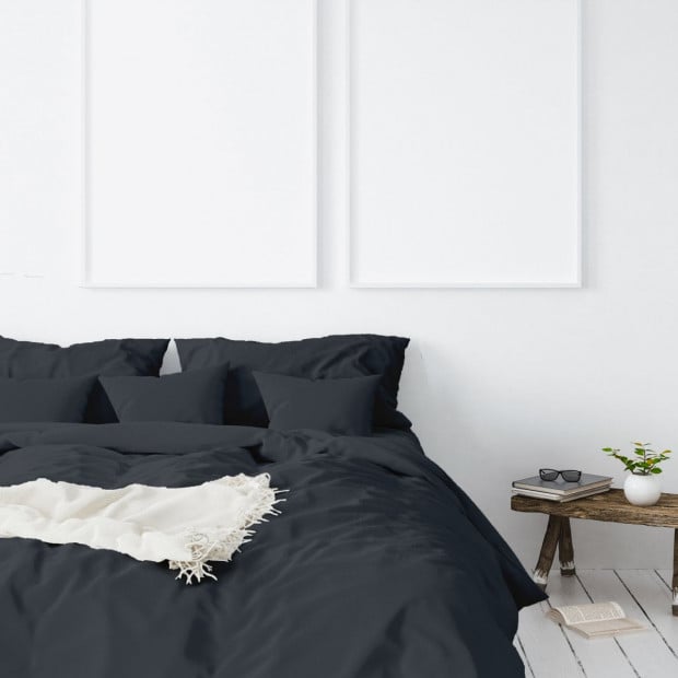 1000 Thread Cotton Quilt Cover Pillowcases Set - Queen - Charcoal Image 2