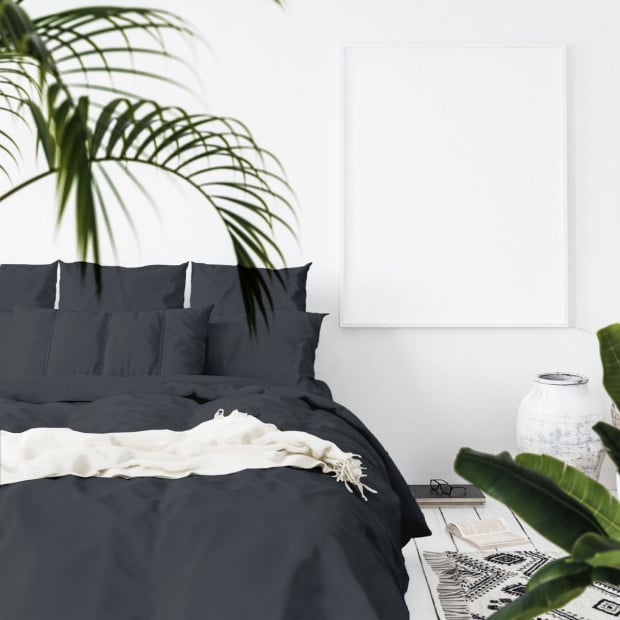 1000 Thread Cotton Quilt Cover Pillowcases Set - Queen - Charcoal Image 6