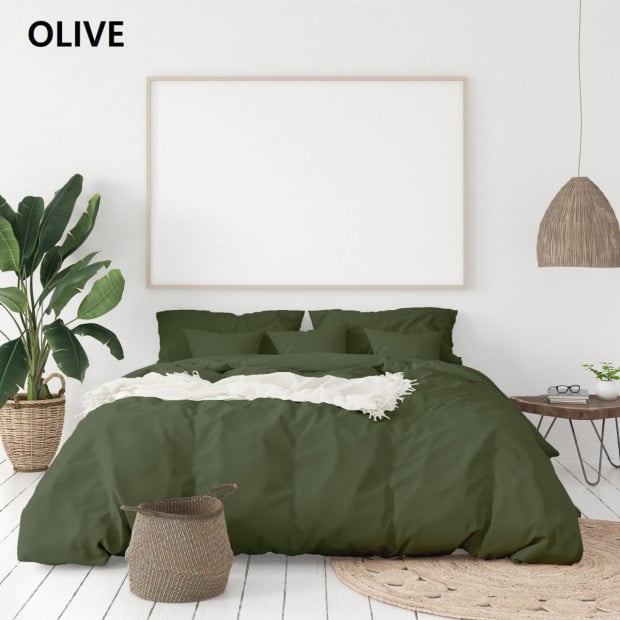 1000 Thread Count Cotton Quilt Cover Pillowcases Set - King - Olive Image 5