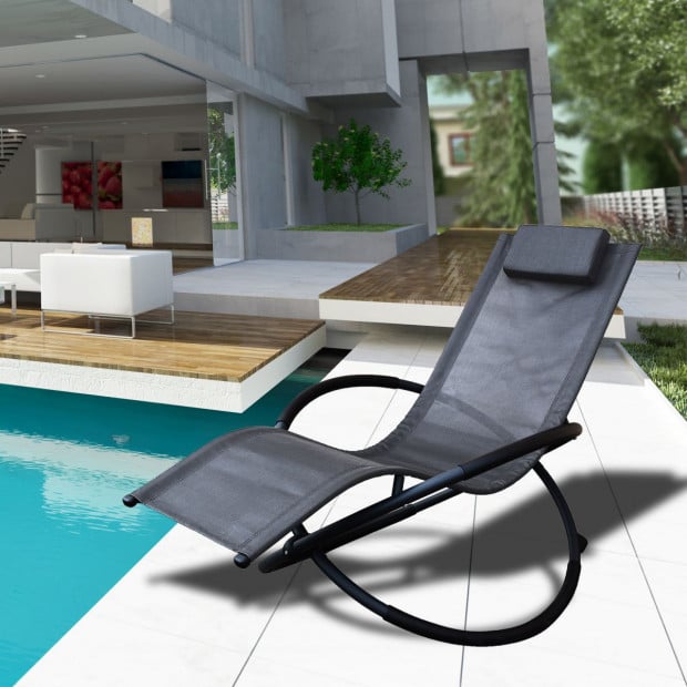 Zero Gravity Portable Foldable Rocking Chair Recliner Lounge - Grey Image 2