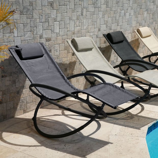 Zero Gravity Portable Foldable Rocking Chair Recliner Lounge - Grey Image 4
