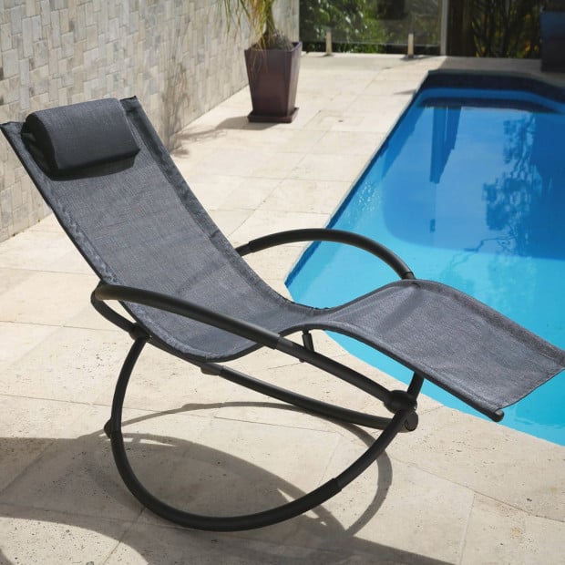 Zero Gravity Portable Foldable Rocking Chair Recliner Lounge - Grey Image 5