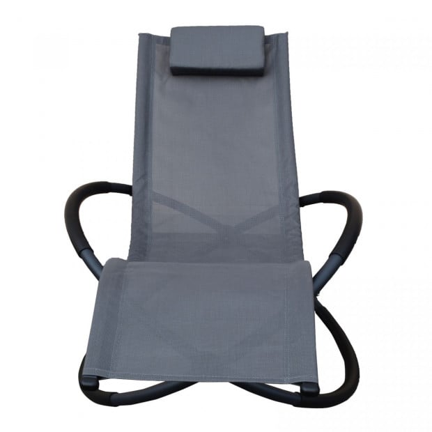 Zero Gravity Portable Foldable Rocking Chair Recliner Lounge - Grey Image 7