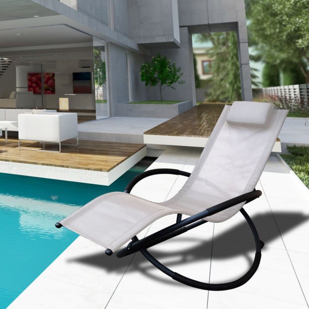 Zero Gravity Portable Foldable Rocking Chair Recliner Lounge - Sand Image 2
