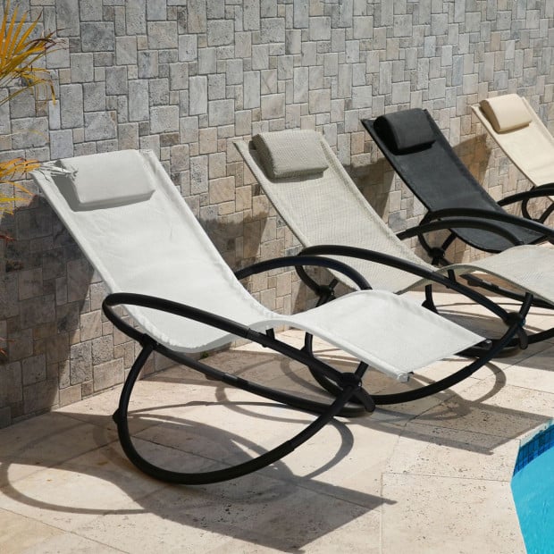 Zero Gravity Portable Foldable Rocking Chair Recliner Lounge - Sand Image 4