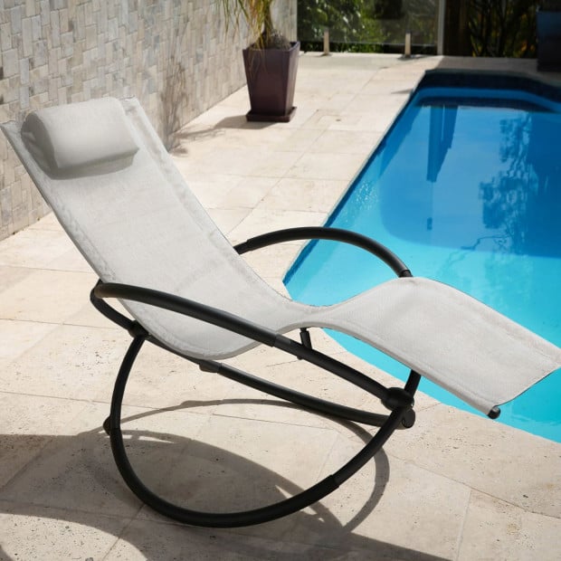 Zero Gravity Portable Foldable Rocking Chair Recliner Lounge - Sand Image 5