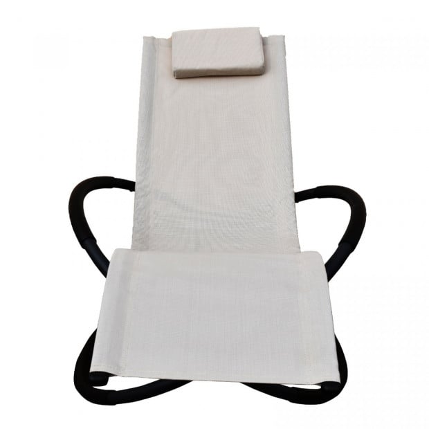 Zero Gravity Portable Foldable Rocking Chair Recliner Lounge - Sand Image 7
