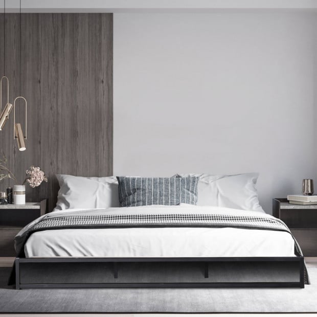 Milano Decor Metal Bed Frame Mattress Base Platform Queen - Black Image 3