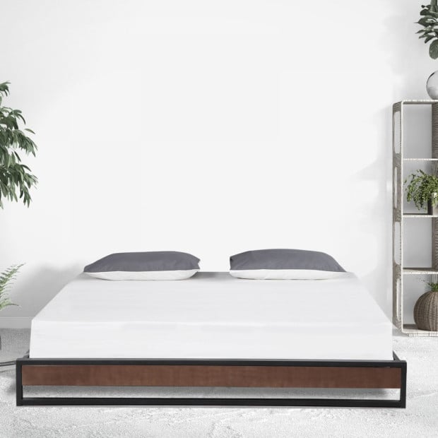 Metal Wood Bed Frame Mattress Base Platform Modern King Single - Black Image 4