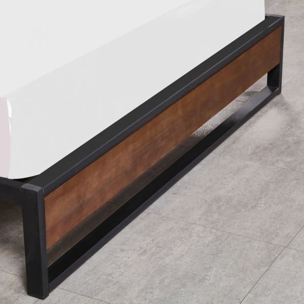 Metal Wood Bed Frame Mattress Base Platform Modern King Single - Black Image 6