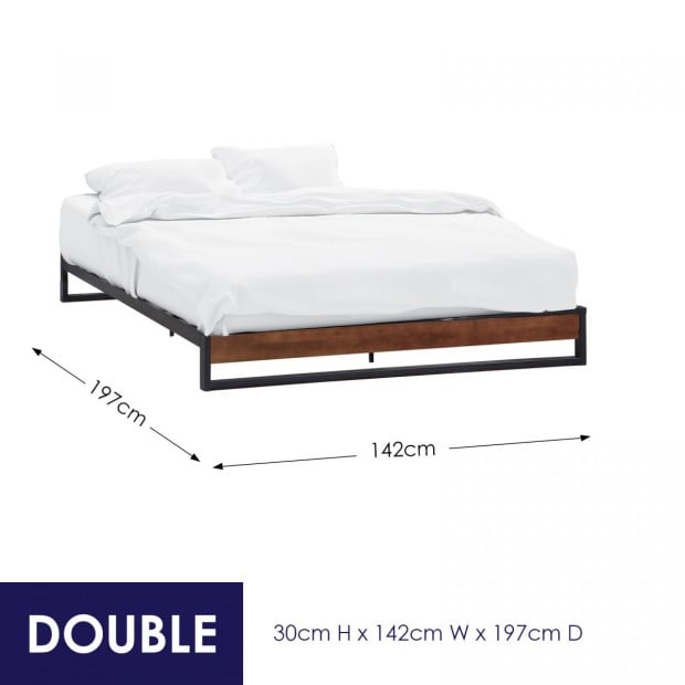 Metal Wood Bed Frame Mattress Base Platform Double - Black Image 2