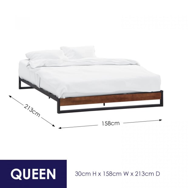 Metal Wood Bed Frame Mattress Base Platform Queen - Black Image 2