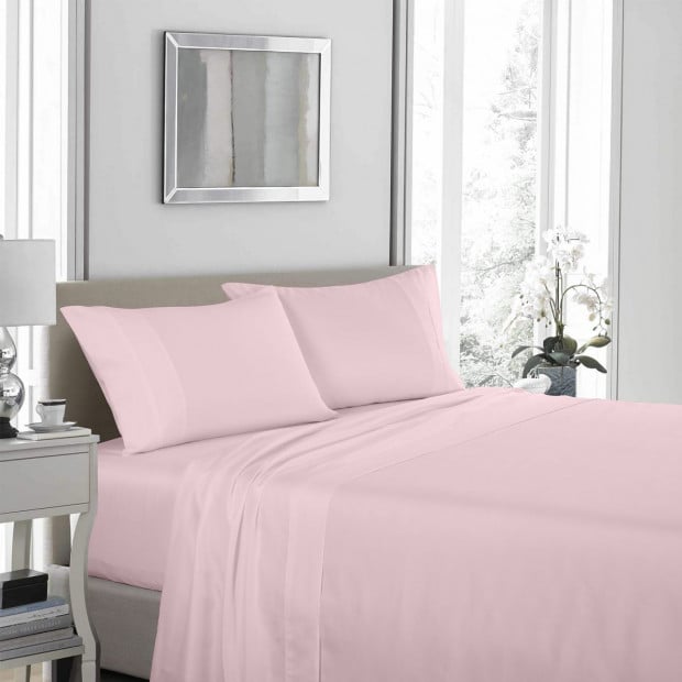 1200 Thread Count Sheet Set 4 Piece Satin Weave Double Soft Pink Image 2