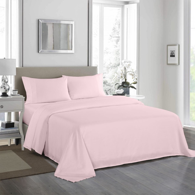 1200 Thread Count Sheet Set 4 Piece Ultra Soft Satin Queen -Soft Pink