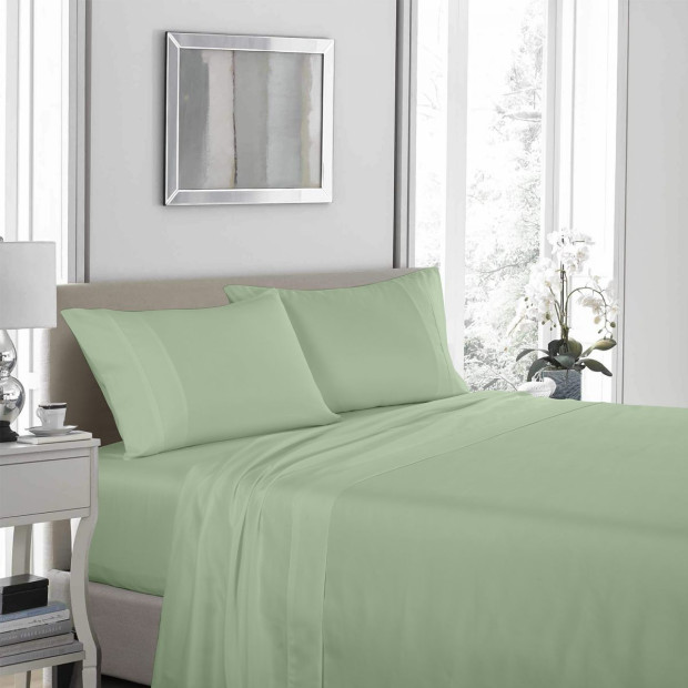 1200 Thread Count Sheet Set 4 Piece Ultra Soft Satin King - Sage Green Image 2
