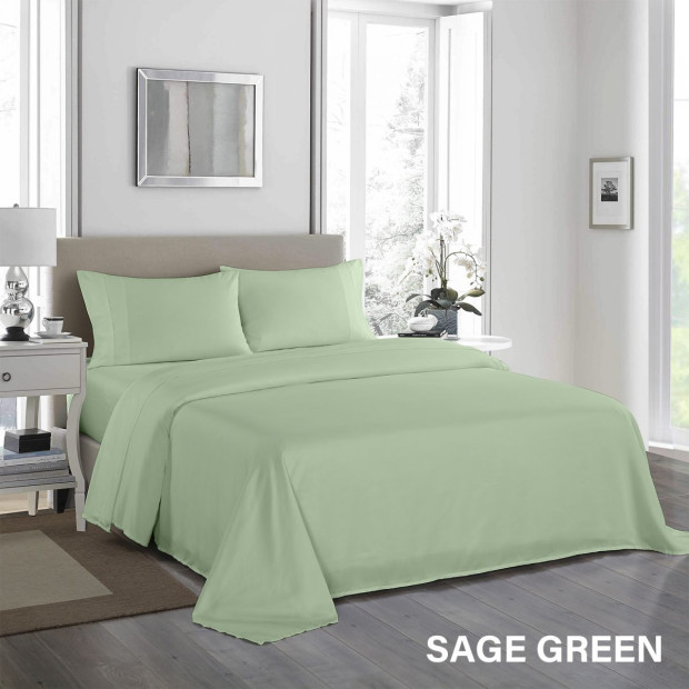 1200 Thread Count Sheet Set 4 Piece Ultra Soft Satin King - Sage Green Image 6