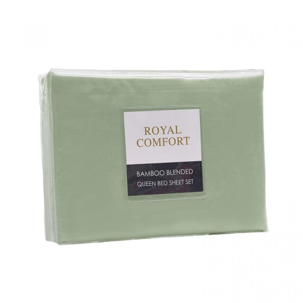 Bamboo Blended Sheet & Pillowcases Set 1000TC Queen - Sage Green Image 3