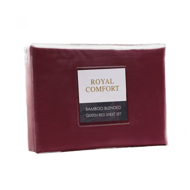 Bamboo Blended Sheet & Pillowcases Set 1000TC Queen - Malaga Wine Image 4