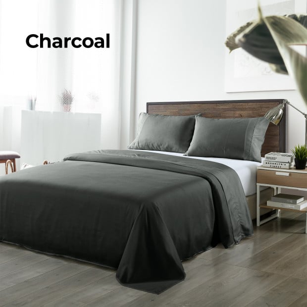 Bamboo Blended Sheet & Pillowcases Set 1000TC Queen - Charcoal