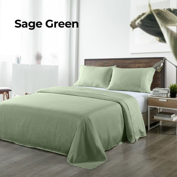 Bamboo Blended Sheet & Pillowcases Set 1000TC King - Sage Green Image 5