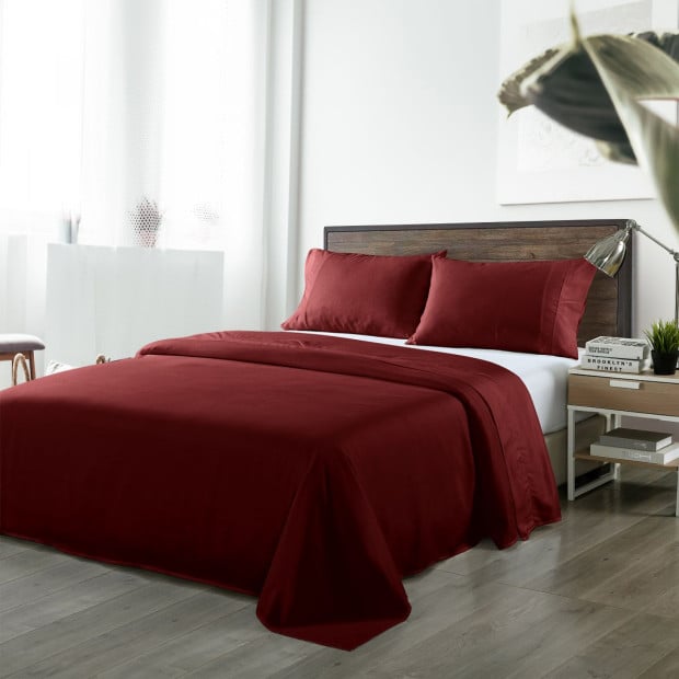 Bamboo Blended Sheet & Pillowcases Set 1000TC King - Malaga Wine