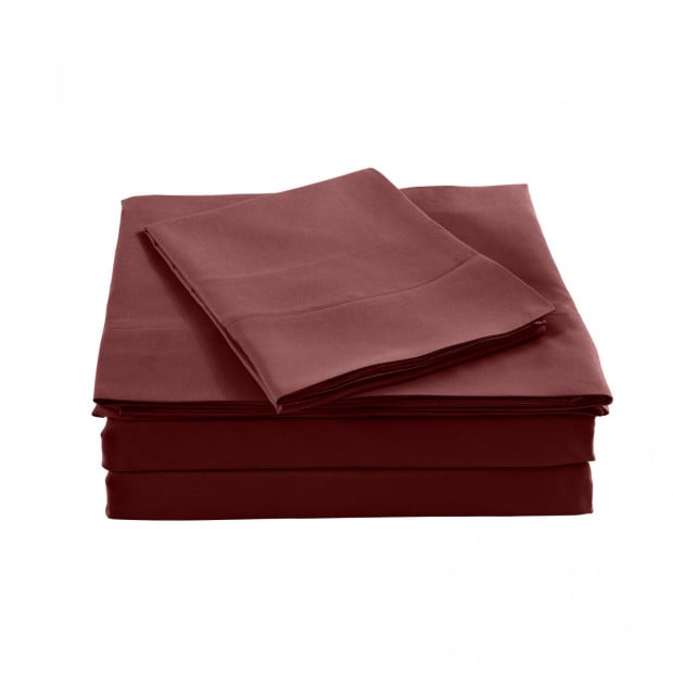 Bamboo Blended Sheet & Pillowcases Set 1000TC King - Malaga Wine Image 3