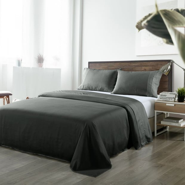 Bamboo Blended Sheet & Pillowcases Set 1000TC King - Charcoal