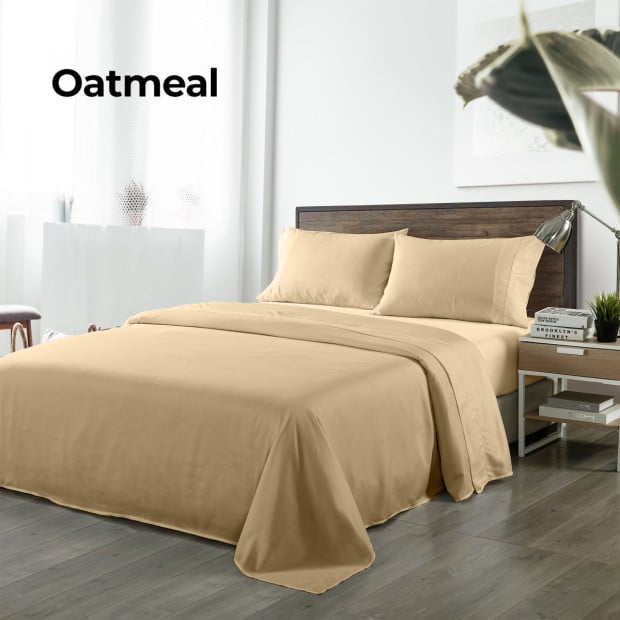 Bamboo Blended Sheet & Pillowcases Set 1000TC King - Oatmeal Image 5