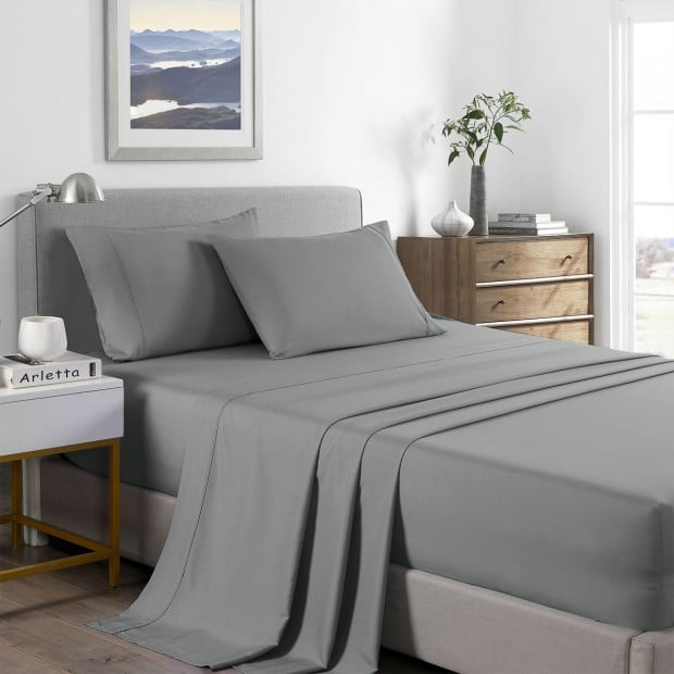 2000 Thread Count Bamboo Cooling Sheet Set Bedding Queen Mid Grey