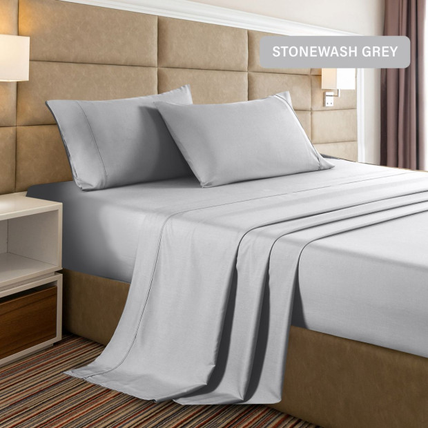 2000 Thread Count Bamboo Cooling Sheet Set Queen - Stonewash Grey Image 5