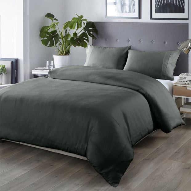 Quilt Cover Set 1000TC Ultra Soft Luxury Bedding - Queen - Charcoal
