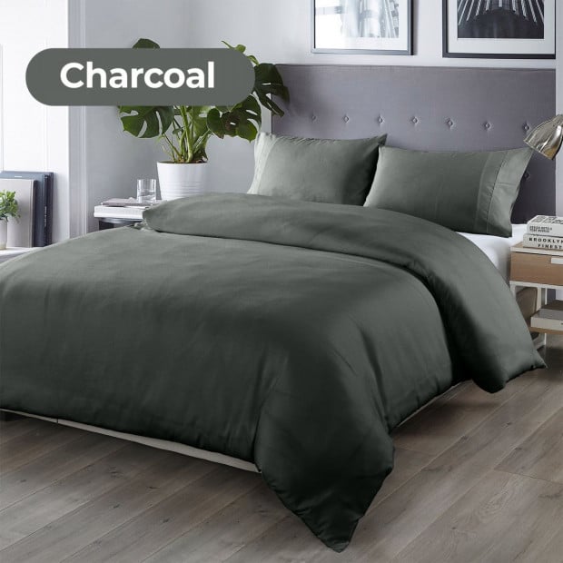 Quilt Cover Set 1000TC Ultra Soft Luxury Bedding - Queen - Charcoal Image 5