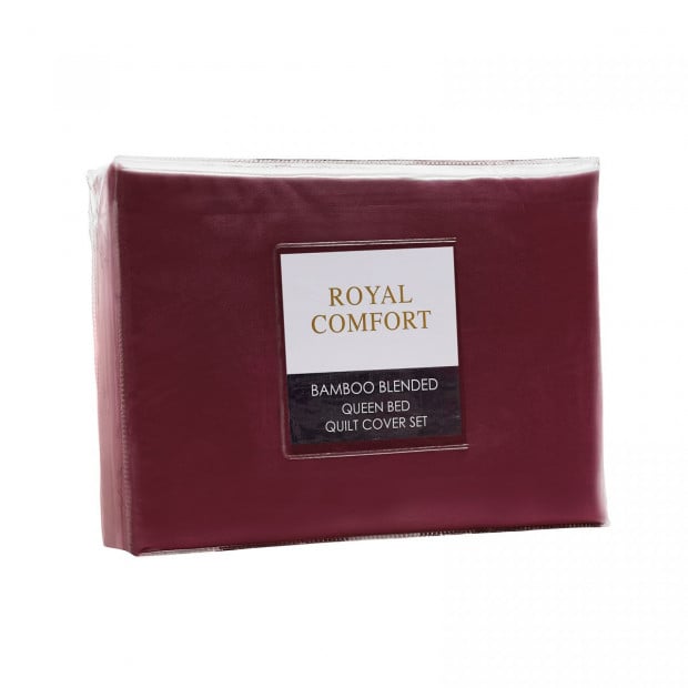 Bamboo Blended Quilt Cover Set 1000TC Bedding - Queen - Malaga Wine Image 3