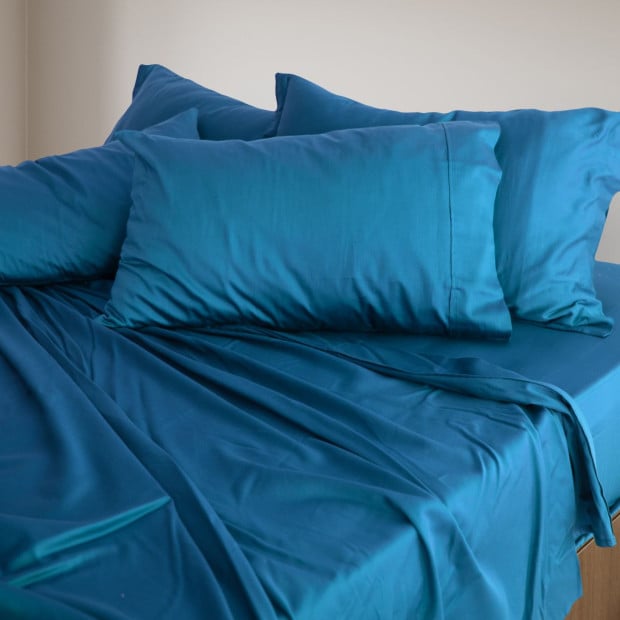1000TC Bamboo Cotton Sheets Pillowcases Set - Queen - Mineral Blue Image 2