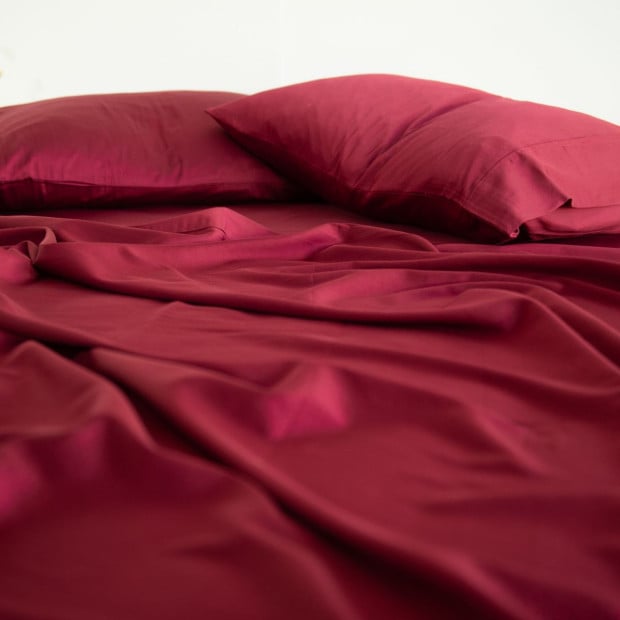 1000TC Bamboo Cotton Sheets Pillowcases Set - Queen - Bordeaux Image 4