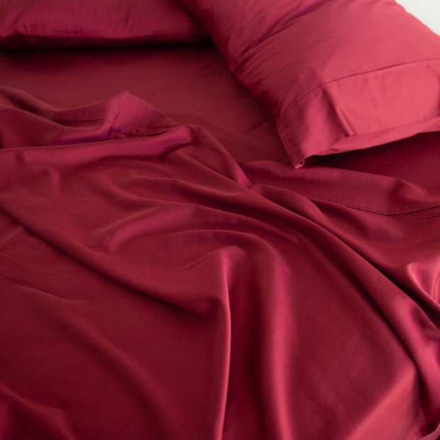 1000TC Bamboo Cotton Sheets Pillowcases Set - Queen - Bordeaux Image 5