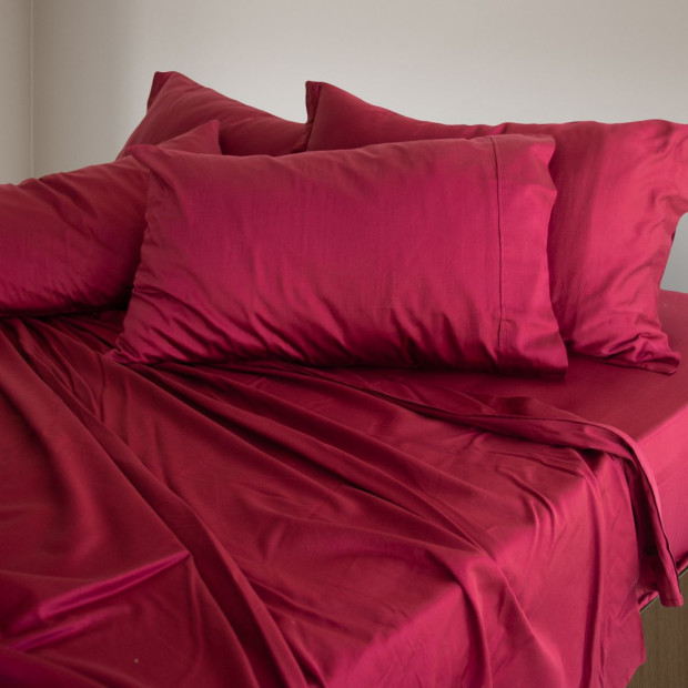 1000TC Bamboo Cotton Sheets Pillowcases Set - King - Bordeaux Image 2