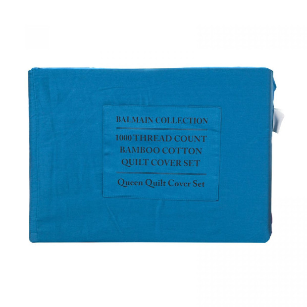 1000TC Bamboo Cotton Quilt Cover Pillowcases Set Queen Mineral Blue Image 10