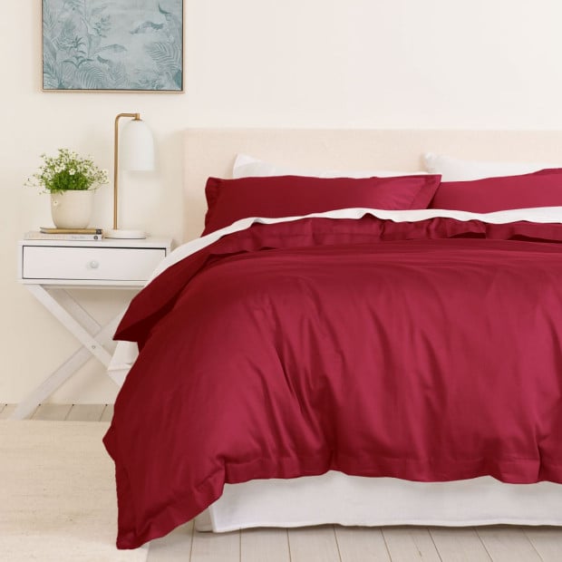 1000TC Bamboo Cotton Quilt Cover Pillowcases Set Queen Bordeaux