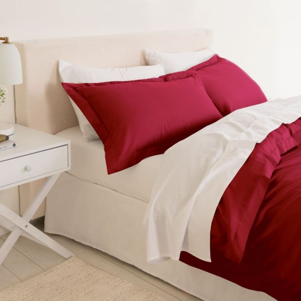 1000TC Bamboo Cotton Quilt Cover Pillowcases Set Queen Bordeaux Image 2
