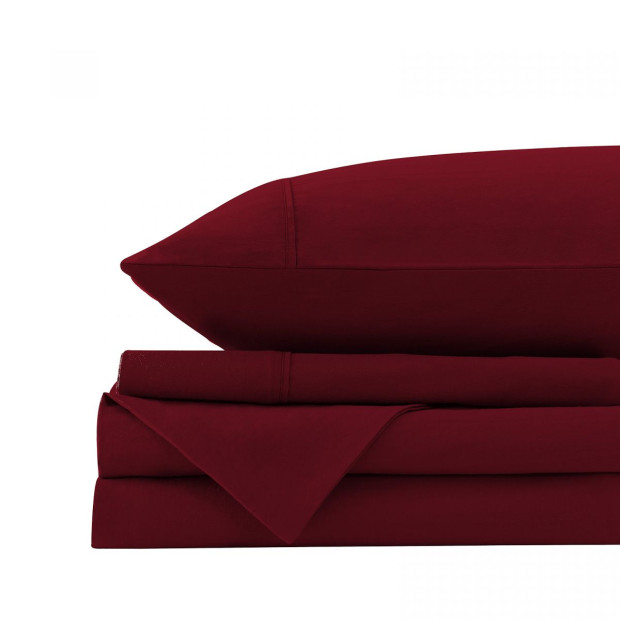 Washed 100% Cotton Sheet Set Fitted Flat Pillowcase Single Mulled Wine Image 7