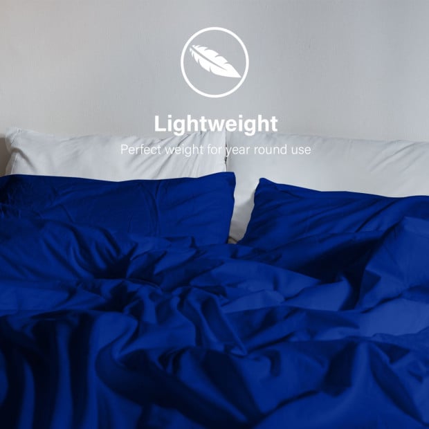 Washed 100% Cotton Sheet Set Fitted Flat Pillowcase Double Royal Blue Image 8