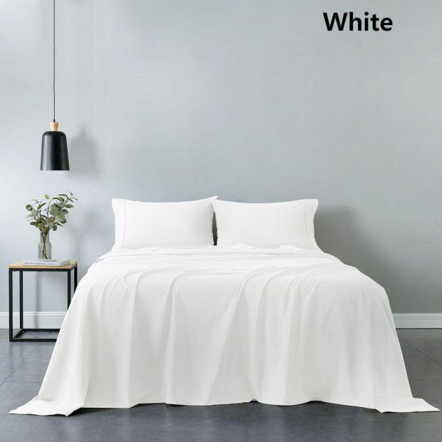 Washed 100% Cotton Sheet Set Fitted Flat Pillowcases - Queen - White Image 9