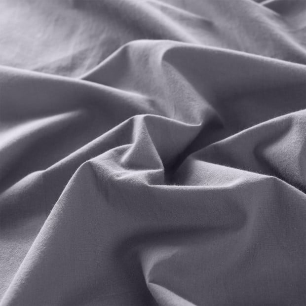 Washed 100% Cotton Sheet Set Fitted Flat Pillowcases Queen - Grey Image 5