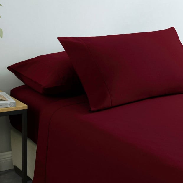 Washed 100% Cotton Sheet Set Fitted Flat Pillowcases Queen Mulled Wine Image 6