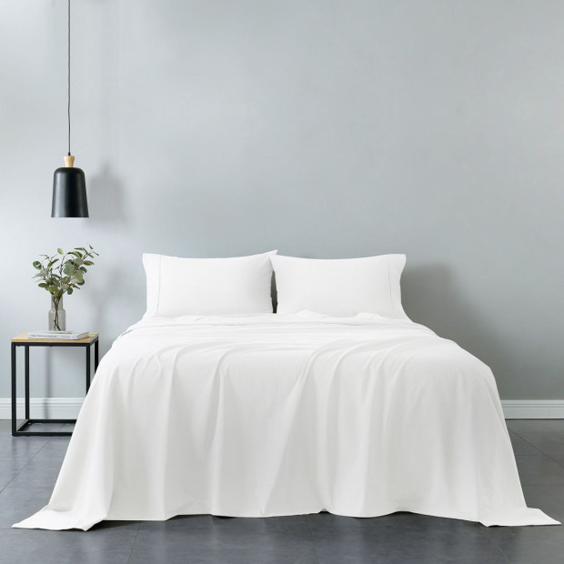 Washed 100% Cotton Sheet Set Fitted Flat Pillowcases - King - White