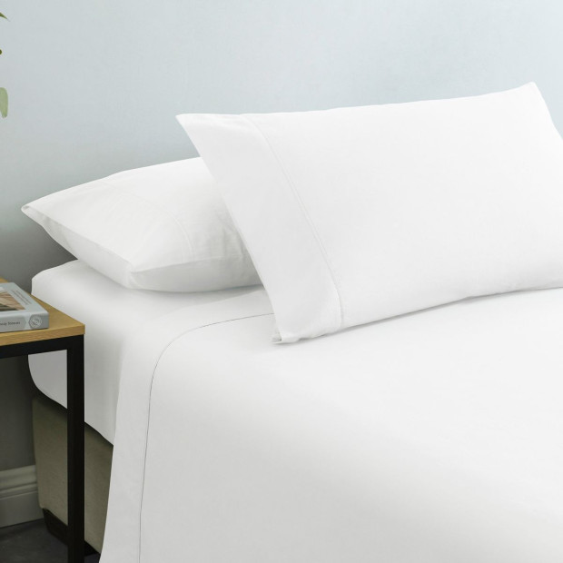 Washed 100% Cotton Sheet Set Fitted Flat Pillowcases - King - White Image 5